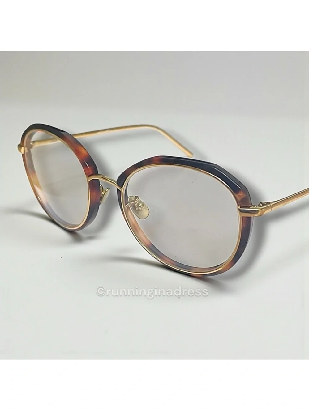 Linda Farrow LFL630 C2 Tortoiseshell Angular Round 22K Gold Glasses